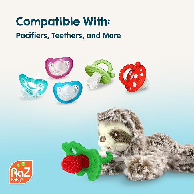 RaZbaby Puppy RaZbuddy w/RaZberry Teething Relief Pacifier – Soothes Sore Gums w/Nature-Inspired Texture, 100% BPA-Free Silicone Teether, Detachable Stuffed Animal – 3 Months+ Teether, Cookies&Cream