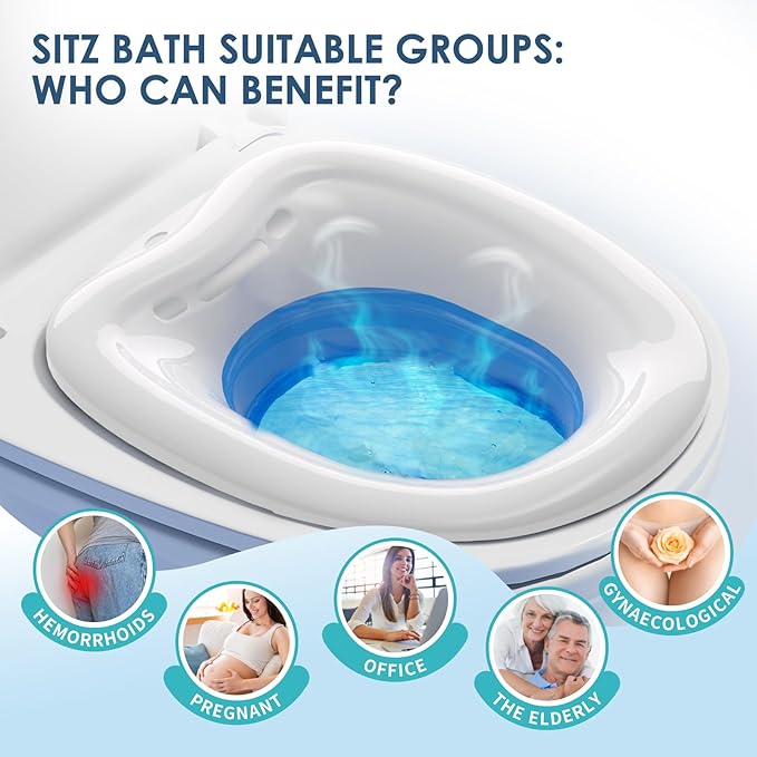 Soothic Sitz Bath, Sitz Bath for Toilet Seat Hemorrhoids and Postpartum Care, Foldable Basin for Epsom Salt Soak, Portable Bidet Temperature Resistant - Universal Fit
