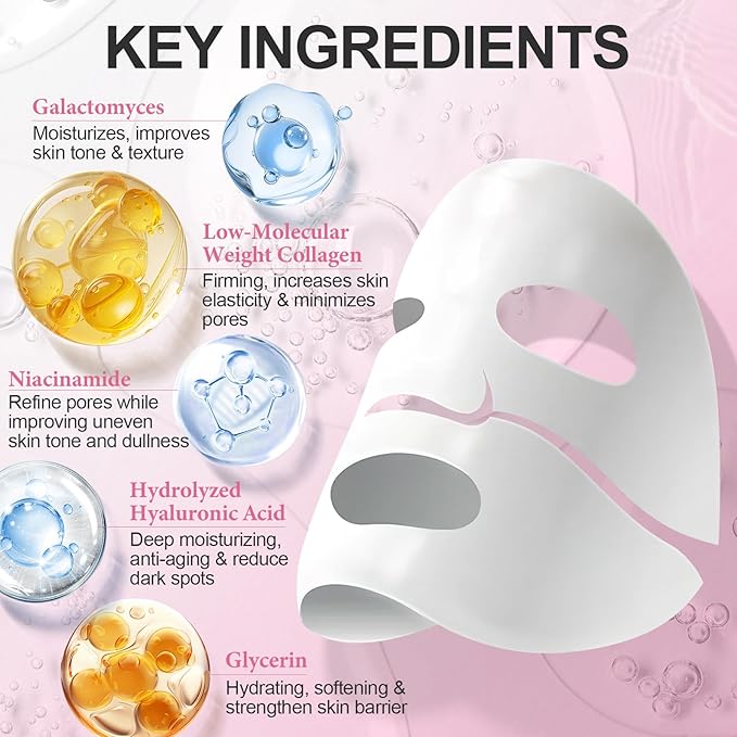 Deep Collagen Face Mask, Overnight Hydrogel Facial Mask for Glowing Hydrating Lifting Firming Anti-Aging Moisturizing & Restores Skin Barrier, Korean Skincare Masks for All Skin Types, 37g x 4ea