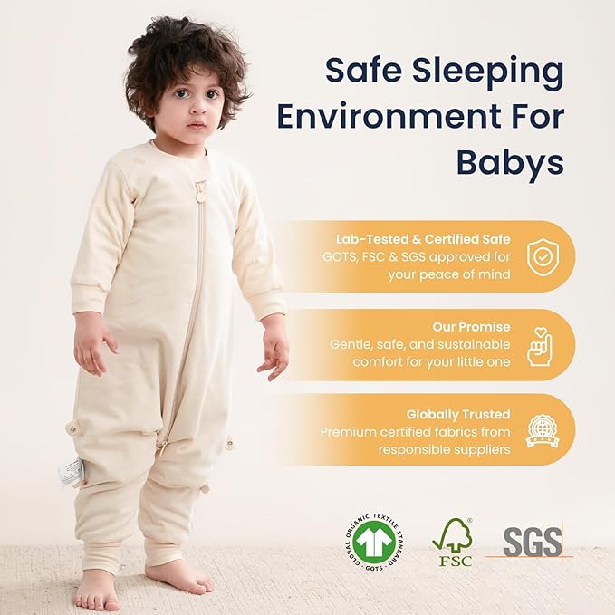 kaiya baby Unisex Toddler Sleep Sack with Feet 1.0 Tog Split Legs Sleep Sack 18-36 Months, Sleep Bag Walker, Gifts for Boys & Girls, Cream