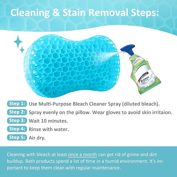 Sunlit Bath Jello Gel Bath Pillows, Lumbar Pillow for Bathtub, Back Support Pillow, Gel Pillow with Non-Slip Suction Cups for Lumbar, Back Rest Support, Fits Curved or Straight Back Tubs, Aqua