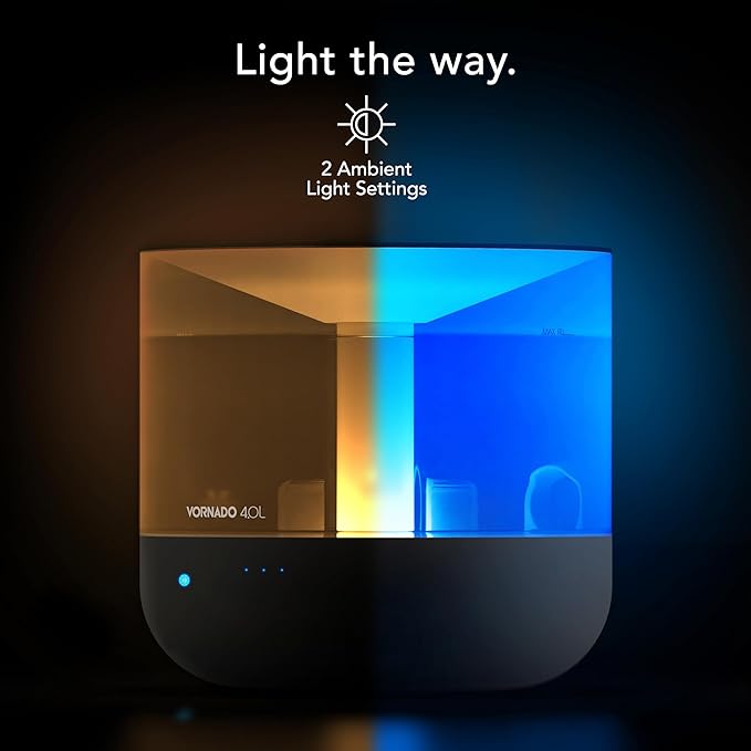 Vornado MISTIC 4 Whole Room Ultrasonic Humidifier, Top-Fill, Aromatherapy, 1-Gallon Tank, 3 Mist Settings, Ambient Lighting, Whisper-Quiet, Included Scent Pads, Air Humidifier for Kids and Home