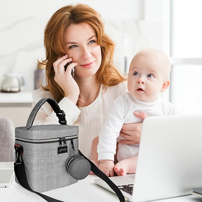 Breastmilk Cooler Bag with Ice Pack, Insulated Baby Bottle Tote Bag for 6 Bottles Up to 9 oz, Clip-On Pouch for Baby Essentials, Leakproof, Waterproof, Shoulder Strap for Nursing Moms