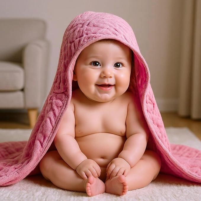 VitalCozy 8 Pcs Baby Muslin Hooded Bath Towels and Washcloths Muslin Cotton Hooded Baby Towels Absorbent Blankets for Gift Newborn Infant Shower (32 x 32 Inch,Classical Color)