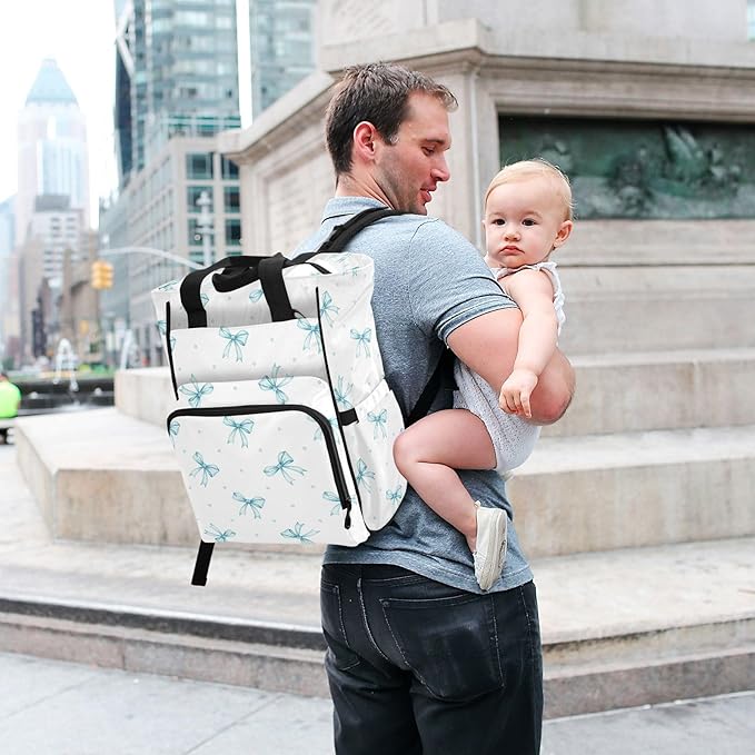 Emelivor Delicate Bow Dot Diaper Bag Backpack Large Capacity Travel Baby Bags Backpack Diaper Bags for Boy Girl Mama Travel Mom Dad
