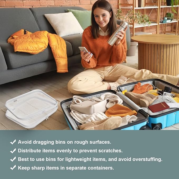 Hard Sided Clear Zipper Case for Storage- Professional-Grade Plastic Clear Zipper Pencil Case,Toy Storage Bins, Toiletry Pouch, Travel Organizer, Cosmetic Bag(White,2 Pack, L)