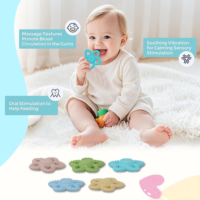 Vibrating Sensory Chew Toy,Teething Stars Support Autism &Toddler Travel Essentials,Gifts Idea for Babies 6-18 Months (Pink)