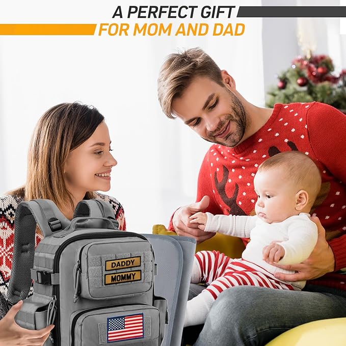 SHARKMOUTH Baby Diaper Bag for Dad - Large Military Daddy Gear Backpack with Changing Pad for Travel Camping Hiking - Newborn Baby Shower Gifts Gray