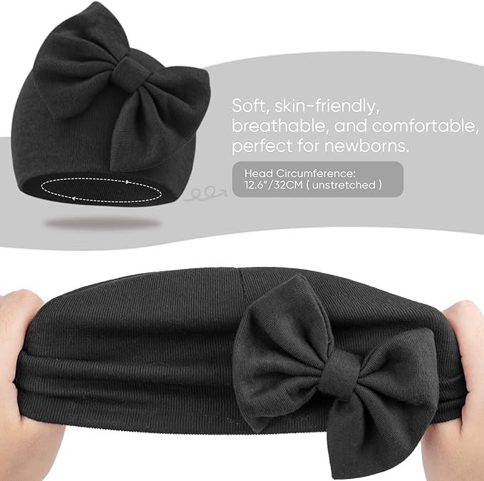 BQUBO Newborn Baby Girls Hats Mittens Set Hospital Hat Beanie Infant Bow Hats Baby Cotton Gloves for 0-6 Months