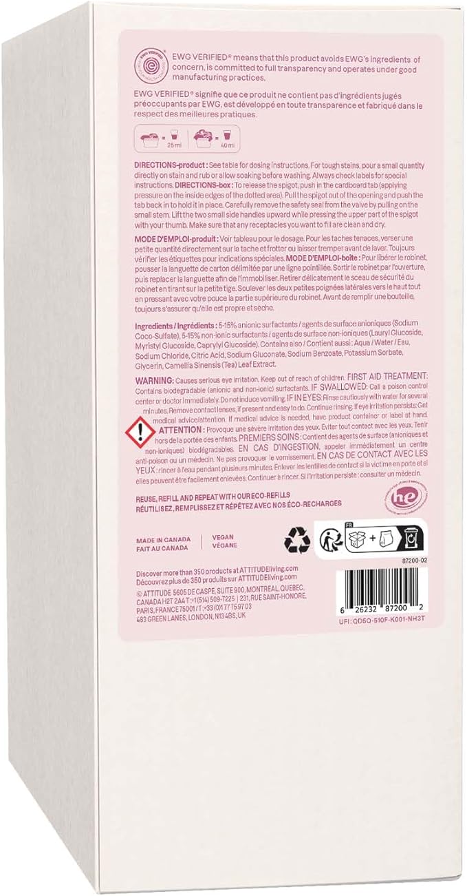 ATTITUDE Baby Laundry Detergent Liquid, EWG Verified, Safe for Baby Clothes, Infant, Newborn, Vegan, Naturally Derived Washing Soap, HE Compatible,