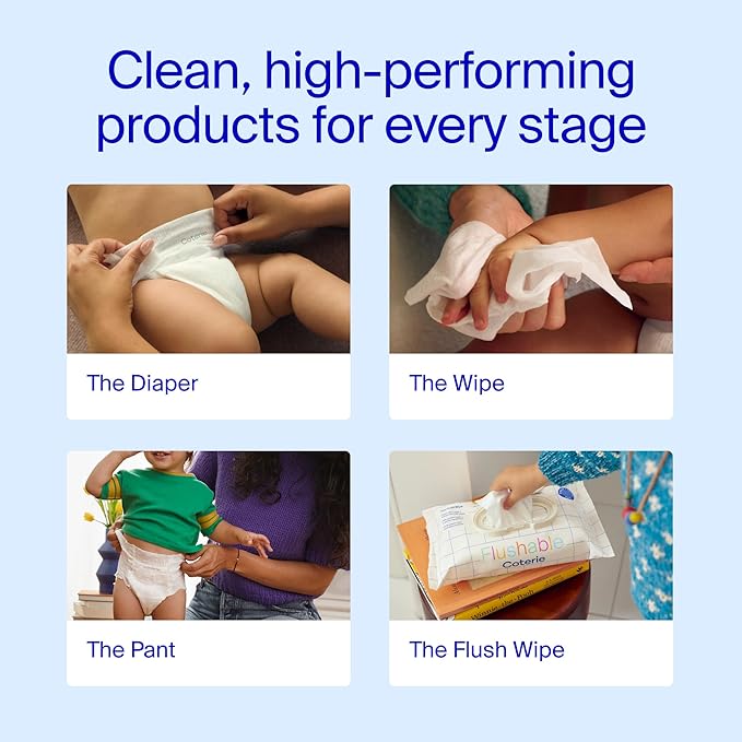 Coterie Flushable Wipes for Toddlers, Designed for Potty Training, Safe for Sensitive Skin, Hypoallergenic, 99% Water, Plant-Based, Fragrance Free, Sewer & Septic Safe, 8 Pack (448 Wipes)