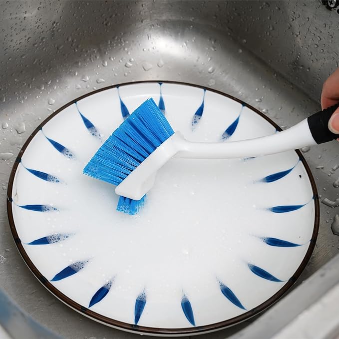 Dish Brush Set of 3 with Water Bottle Brush, Dish Scrub Brush and Scrubber Brush, Long Handle Kitchen Scrub Brushes for Dishes, Bottles, Cups, Pots, Pans and Sinks, Flat Head