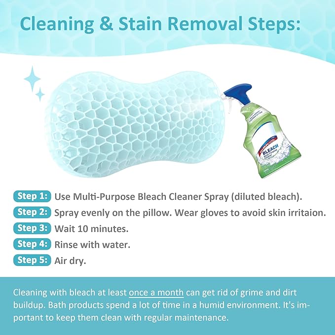 Sunlit Bath Jello Mini Gel Bath Pillows, Lumbar Pillow for Bathtub, Back Support Pillow, Gel Pillow with Non-Slip Suction Cups for Lumbar, Back Rest Support, Ice Blue