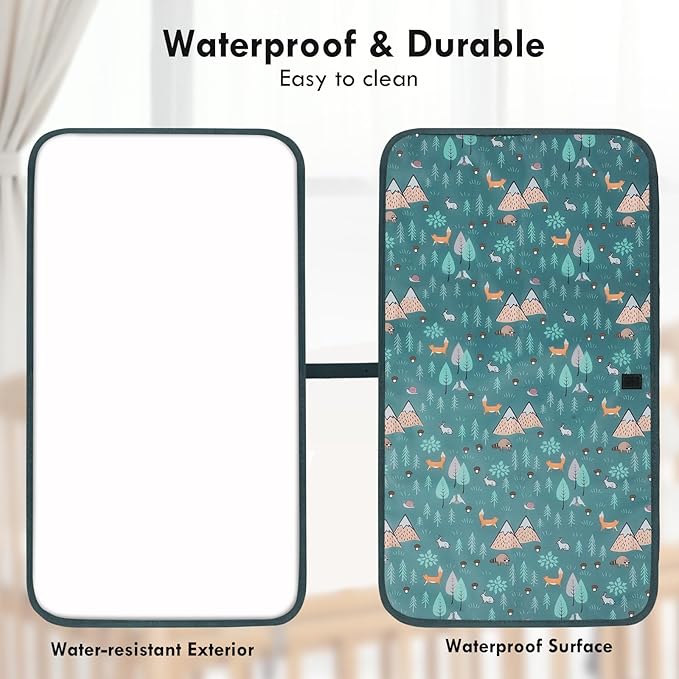 Portable Diaper Changing Pad for Baby - Waterproof Compact Changing Mat with Wrist Strap - Wipeable Travel Changing Pad for Diaper Bag - Gifts for Baby Shower by PHOEBUS BABY(Woods)