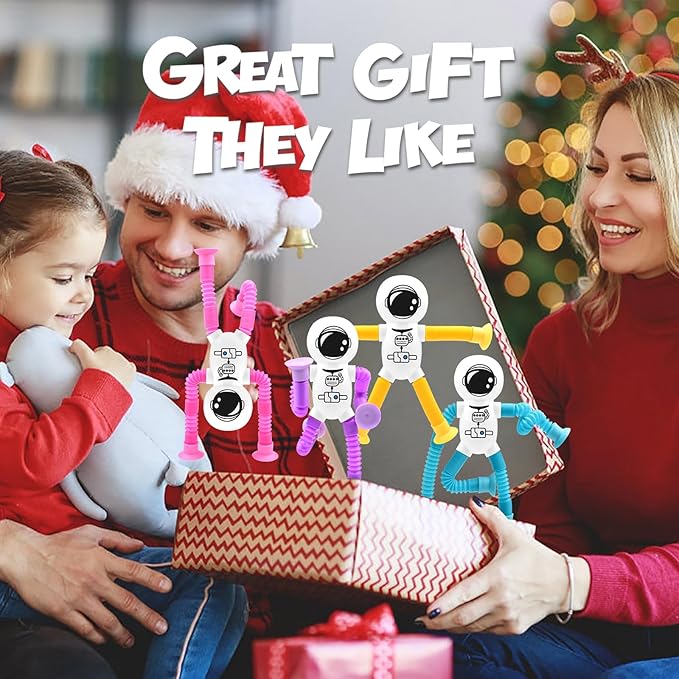 4Pcs Telescopic Suction Cup Astronaut Toys,Sensory Toys for Kids 3-5 5-7,Toddler Toy,Fidget Toy,Toddler Travel Essential for Airplane,Pop Tubes, Christmas Stocking for Kids Boys Girls K