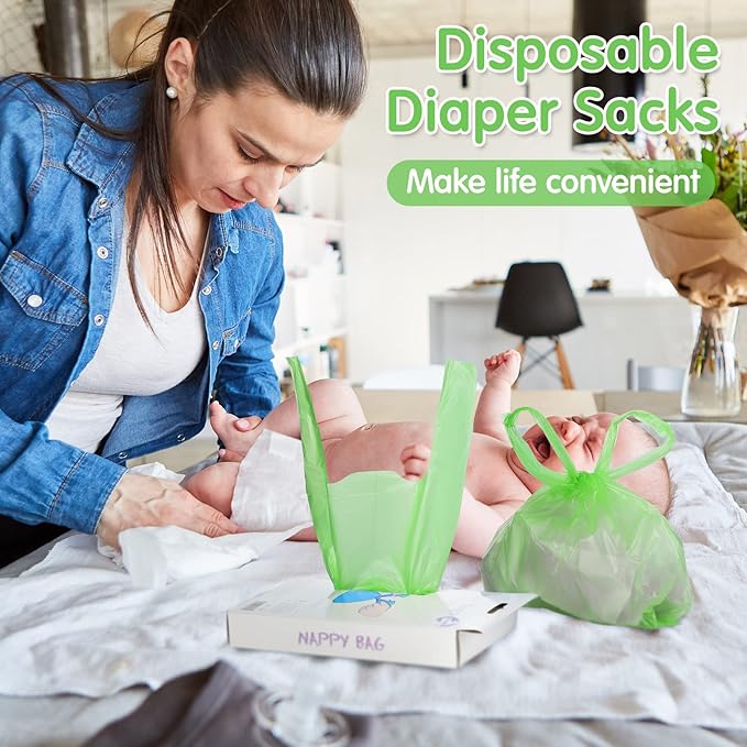 1600 Count Baby Disposable Diaper Bags Scented Diaper Sacks with Tie Handle Disposal Trash Sacks Baby Poop Waste Bag Refill(Green)
