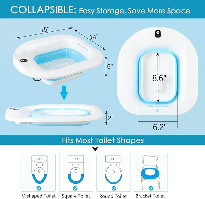 IRWPITW Sitz Bath, Electric Sitz Bath for Toilet Seat Hemorrhoids Postpartum Care Bowl, Sitz Baths Salts Tub for Women Men, Sits Bath Soak Pan, Butt Bath Basin, Portable, Water Spray Style, Blue