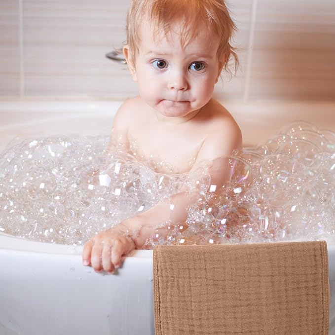 VitalCozy 8 Pcs Baby Muslin Hooded Bath Towels and Washcloths Muslin Cotton Hooded Baby Towels Absorbent Blankets for Gift Newborn Infant Shower (32 x 32 Inch,Modern Style)