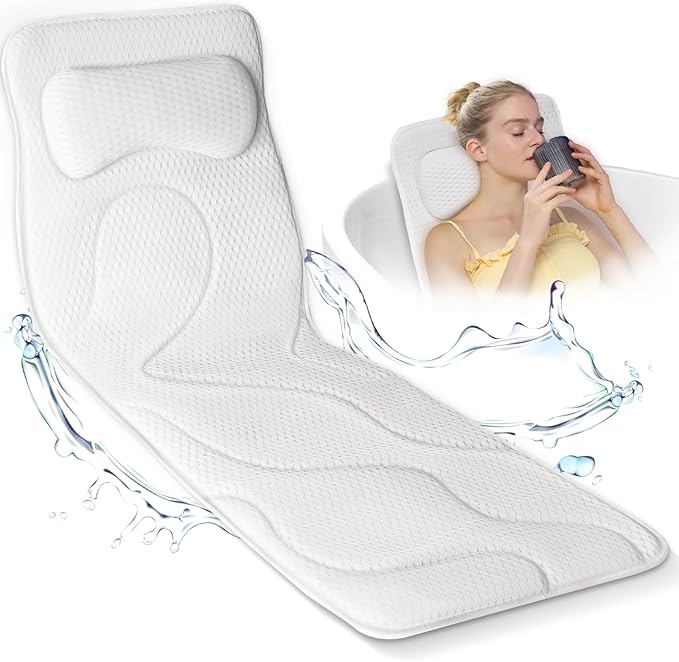 Full Body Bath Pillow for Tub, Luxury Bathtub Pillow for Full Back, Head and Neck Support, Quick Dry Bath Cushion, 168 Suction Cups, Bathtub Accessories for Gift