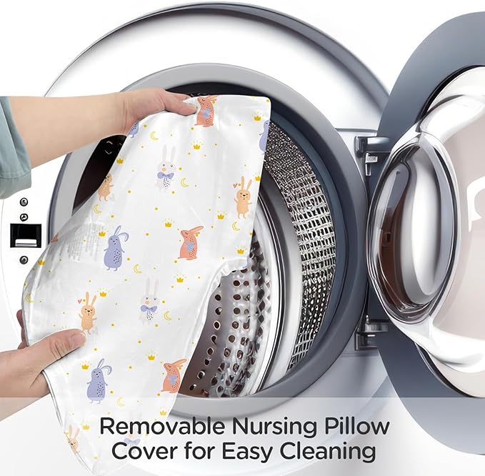 Little Grape Land Nursing Pillow for Infants, Breastfeeding Pillows, Baby Support Pillow for Nursing, Bottle Feeding, Tummy Time with Machine Washable Cover & Breathable Filling, Rabbit