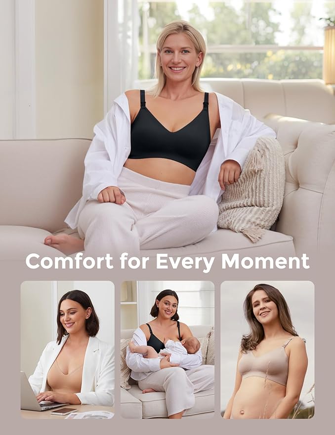 Momcozy Nursing Bras for Breastfeeding, YN21 Seamless Ultra Comfort Maternity Bra, Natural Shape, Pregnancy Sleep Bralette