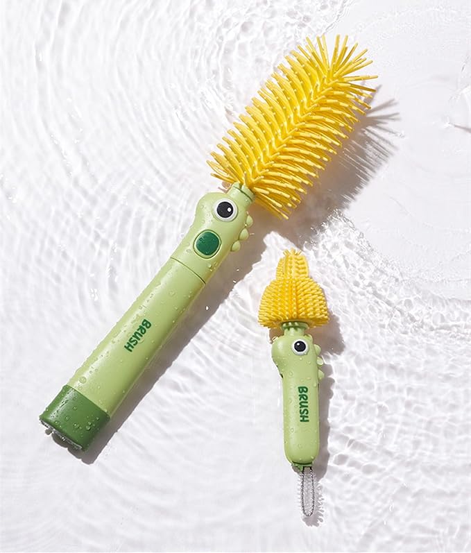 2Pcs Bottle Brush Cleaning Set Silicone Cleaner Brushes for Mason jar,Water Bottles,Baby Bottles,Tumblers,Drinking Glasses Multifunctional Portable (Green) Cute Small Cup Scrubber