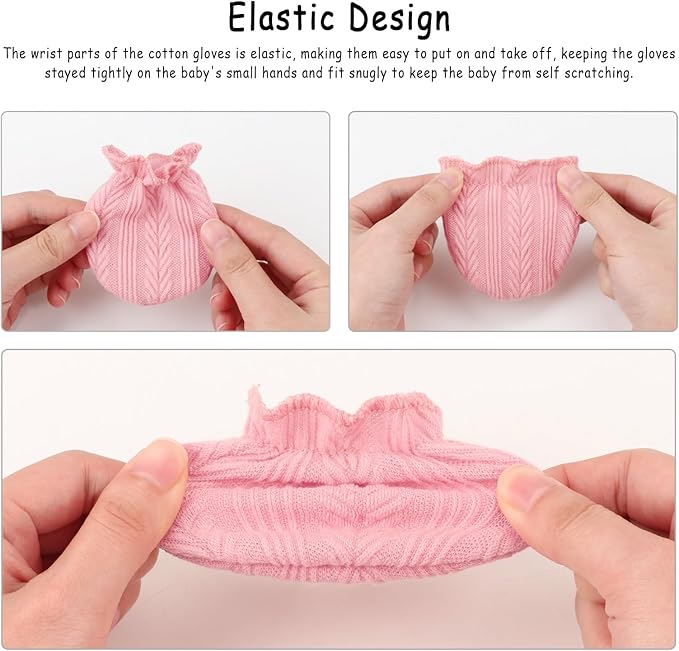 BQUBO Newborn Girls Hats Baby Hat and Mittens Set Infant Caps Bow Hospital Beanie with No Scratch Mittens for Baby Boys Girls