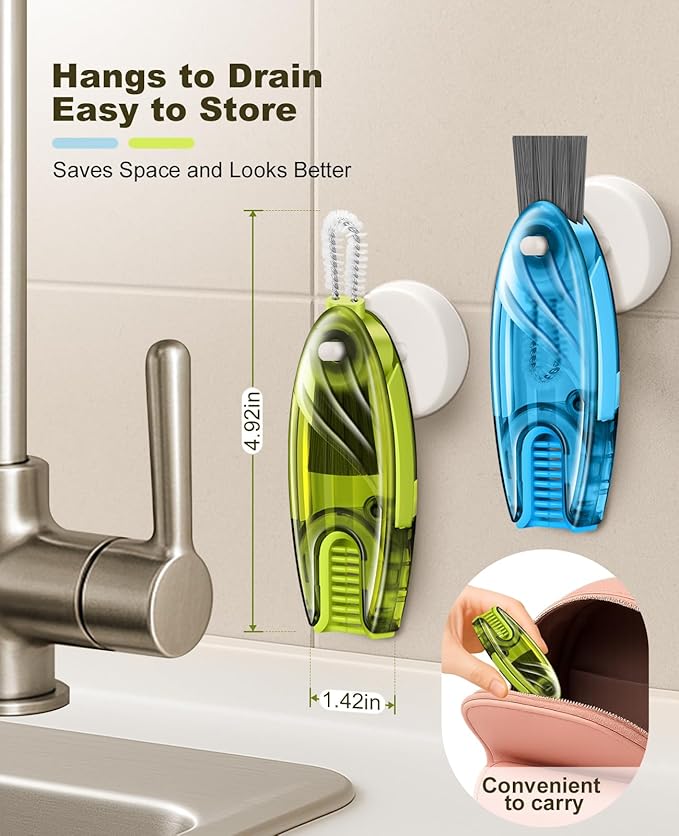 4 in 1 Cup Lid Gap Cleaning Brush Set 2 Pcs - Multifunctional Bottle Cleaning Brush Tools for Home Kitchen and Travel Cleaning | Portable Silicone Cup Lid Cleaner in 2 Colors