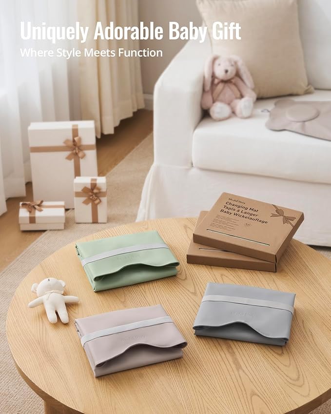 Blissful Diary Vegan Leather Portable Changing Pad, Wipeable & Waterproof Baby Change Mat in Diaper Bag, Travel Essential & Registry Gift, Light Green