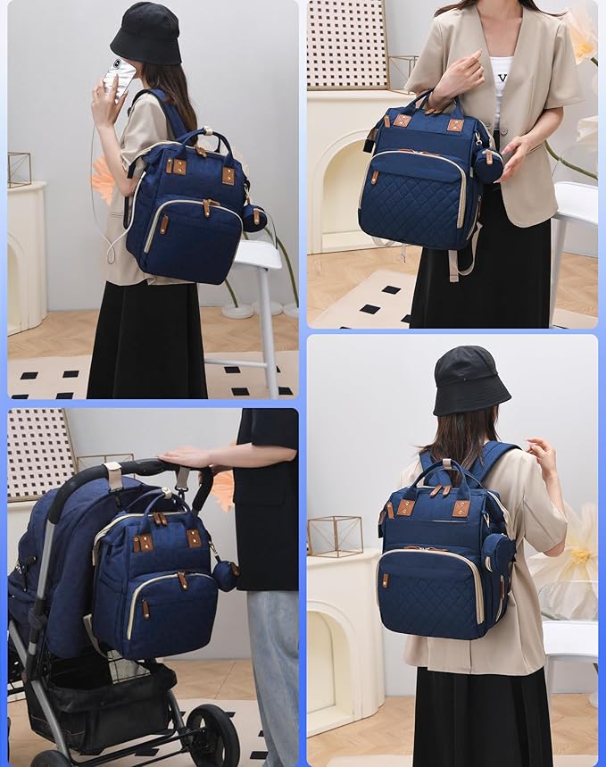 Diaper Bag with Changing Station, Waterproof 3 in 1 Baby Diaper Backpack with Foldable Changing Pad, Large Travel Back Pack for Baby Girl Boy, Baby essentials, Blue