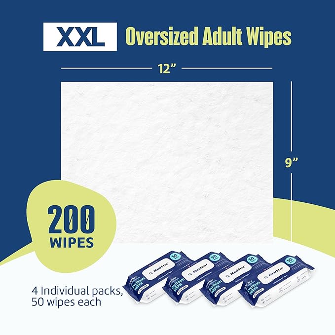 Adult Wipes for Elderly - Extra Large Extra Thick Disposable Washcloths for Adult Bathing & Shower Alternative - Fragrance-Free (4 Pack XXL)