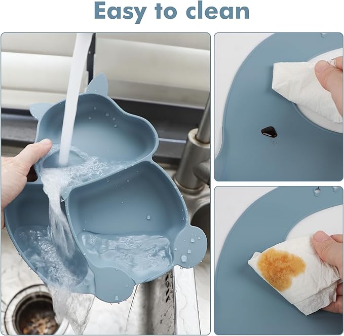 Silicone Baby Feeding Set 15 Pcs,Baby Plates,Baby Spoons Suction Bowl Divided Plate Bib Cup Finger Brush Training cups,Baby Led Weaning Supplies(blue)