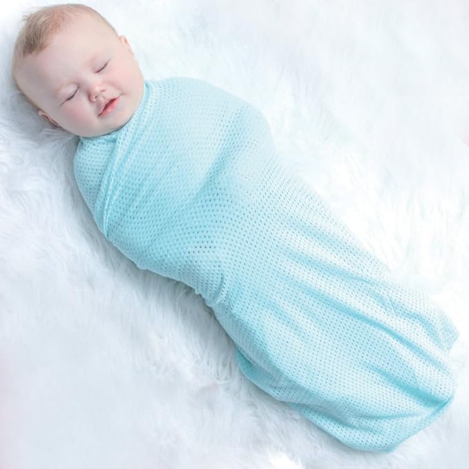 Woombie Organic Cotton Airwrap Baby Swaddling Blanket Set - Lightweight, Multi-Use Receiving Blankets - Set of 3, 44 x 44 inches - Blues