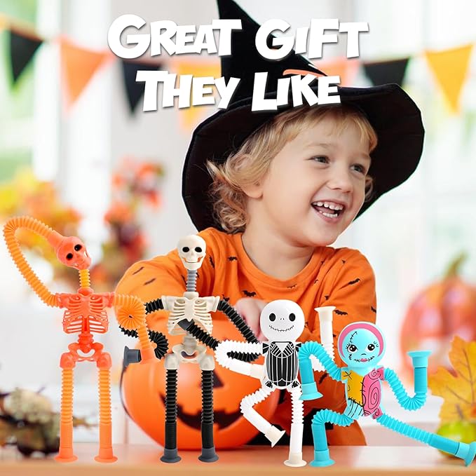 4Pcs Telescopic Suction Cup Halloween Toys,Sensory Toys for Kids 3-5 5-7,Toddler Toy,Fidget Toy,Toddler Travel Essential for Airplane,Pop Tubes, Christmas Stocking for Kids Boys Girls L