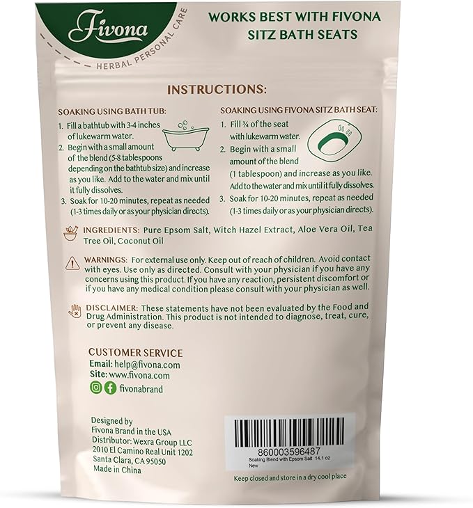 Hemorrhoid Treatment Sitz Bath Salt - Natural Soak Blend Epsom Salt with Essential Oils, Postpartum Recovery and Discomfort Relief, Perineal Care Soaking for Fissures and Bartholin Cysts - 14.1oz