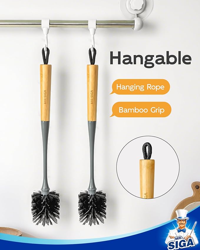 MR.SIGA Water Bottle Brush, Long Handle Bottle Brush for Water Glasses, Baby Bottles, Sports Bottles Cleaning, Gray, 2 Pack