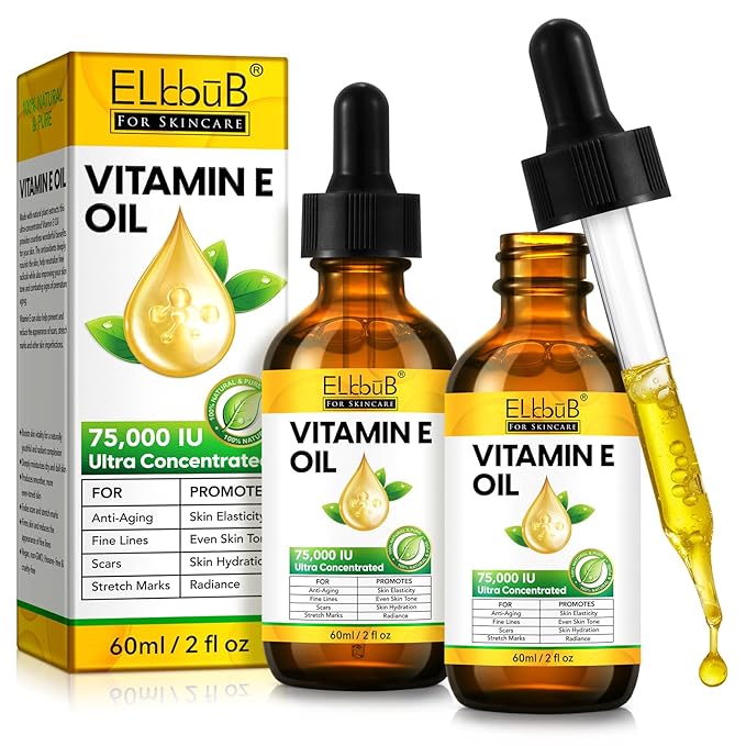 ELBBUB Vitamin E Oil - 75,000 IU Ultra Concentrated - Moisturizes, Fades Scars & Stretch Marks, Anti-Aging & Skin Hydration - for Face, Body, Hair, and Nails