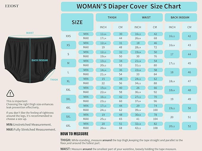 Adult Diaper Cover for Incontinence Noiseless Leak-Protection Underwear Plastic Pants Over Diapers Waterproof Rubber Pants (Black, 2XL(Woamn Size))