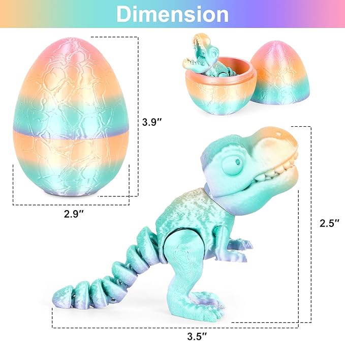 3D Printed Dragon Kids Dinosaur Toys 3D Printed Fidget Toys, Articulated Dragon Egg, 3D Dragon, Home Office Decor Executive Desk Toy 3D Printed Dragon Eggs with Dragon Inside (Rainbow)