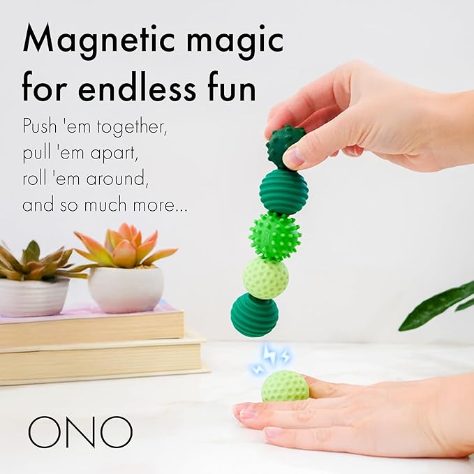ONO Signets – Silicone Magnetic Balls with Textured Dimples, Bumps, and Waves | Fun to Play with Fidget Toy for Adults | Help Relieve Stress, Anxiety, Tension (Emerald, Set of 4)
