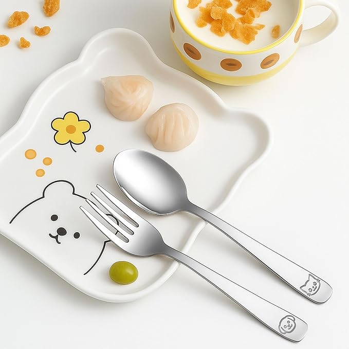 Stainless Steel Toddler Utensils Set - 14 Pcs Kids Silverware, Safe Food Grade, Mirror Polished, Dishwasher Safe, Perfect for Little Hands, Trendy & Durable. 