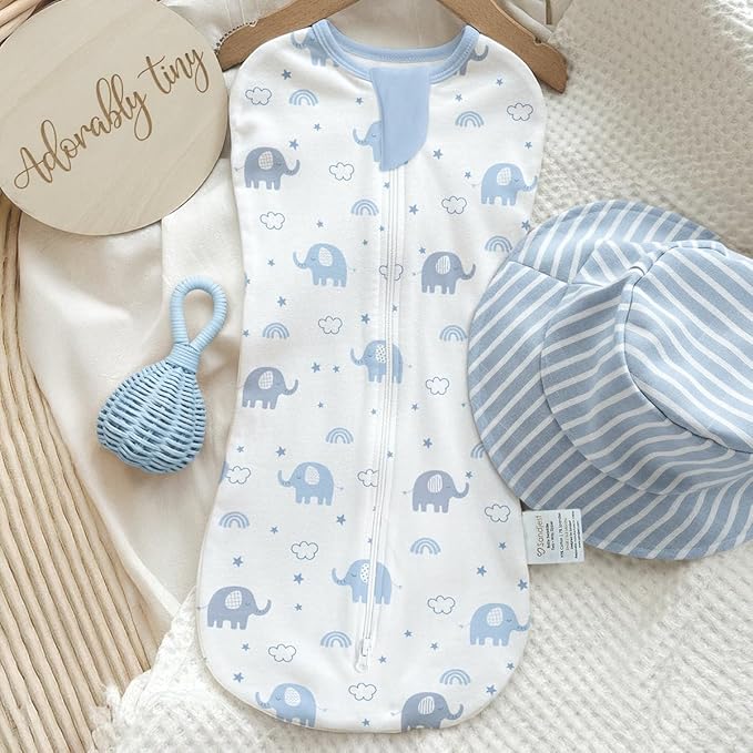 Baby Swaddle 0-2 Months, Cotton Arm-In Zipper Sleep Sack, Wearable Blankets Wrap for Newborn Infant Girls and Boys (Elephant, Pack of 1)