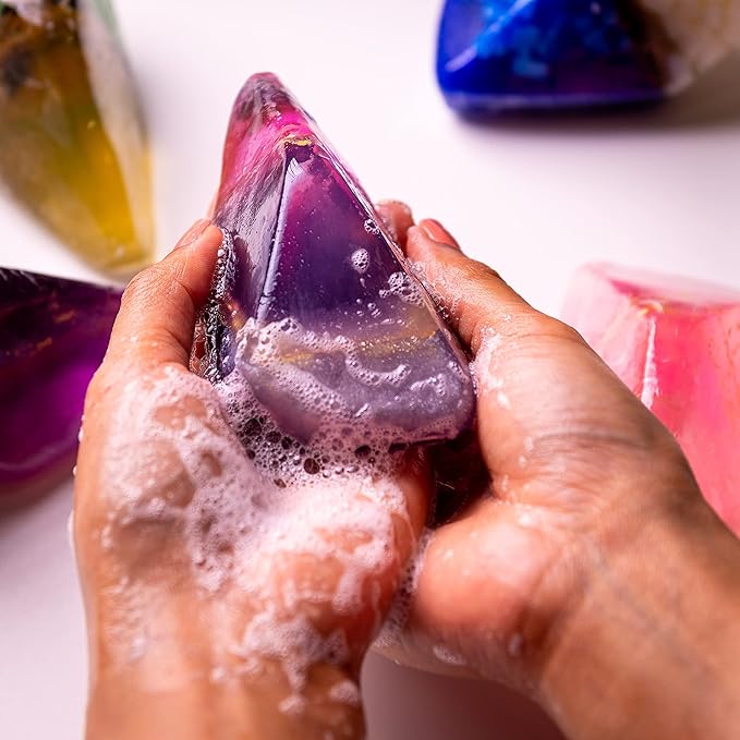Rock Soap- Soap Rocks set of 2- Gemstone Soaps with Real Crystals inside- Decorative Crystal Soap with Natural Ingredients & Essential Oil- Moisturizing & Scented Fancy Soap Gift for Women & Men