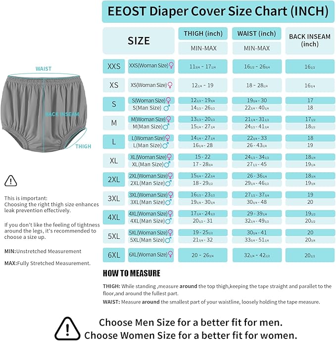 Adult Diaper Cover for Incontinence Noiseless Leak-Protection Underwear Plastic Pants Over Diapers Waterproof Rubber Pants (Gray, M(Men Size))