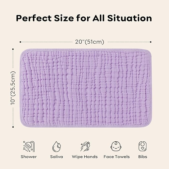 Looxii Muslin Burp Cloths 100% Cotton Muslin Cloths Large 20''x10'' Extra Soft and Absorbent 6 Pack Baby Burping Cloth for Boys and Girls (Purple)