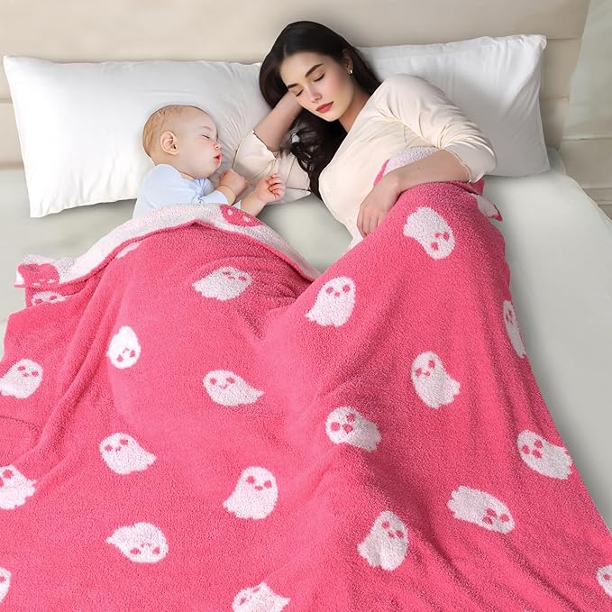 Halloween Decor Pink Ghost Soft Cozy Kid Blanket for Bed Couch Sofa 50x60 Inch Pink Ghost