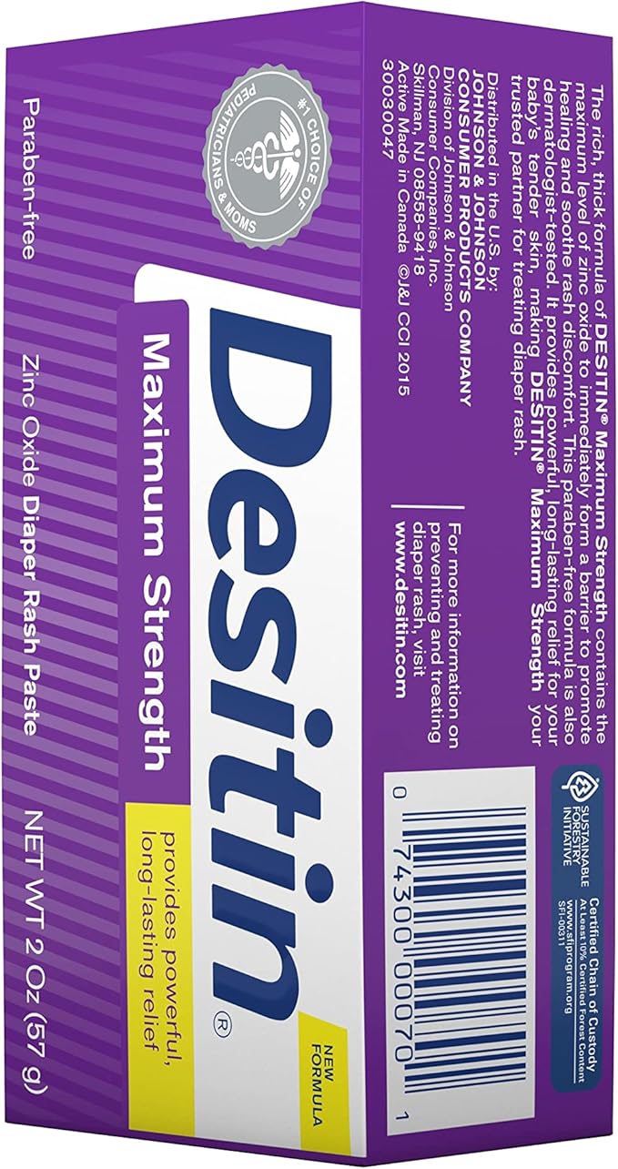 Desitin Maximum Strength Baby Diaper Rash Cream with 40% Zinc Oxide for Treatment, Relief & Prevention, Hypoallergenic, Phthalate- & Paraben-Free Paste, Travel Size, 2 oz (Pack of 6)