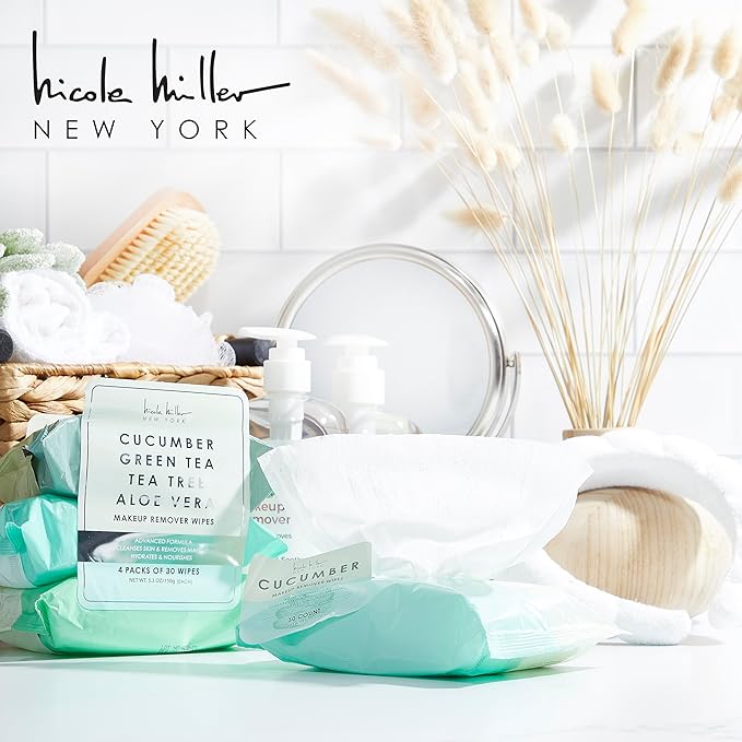 Nicole Miller Pack Facial Cleansing Wipes, Facial Cleansing Cloths, Removes Makeup, Mascara, Dirt and Oil, Green