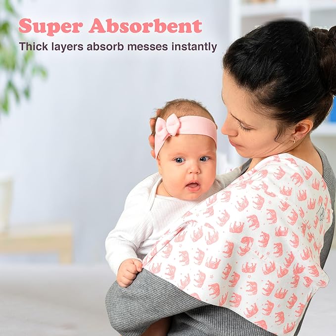 Baby Burp Cloths for Boys and Girls - 7 Pack Large 100% Organic Cotton - Double Layered Extra Absorbent Burp Rags, Pink