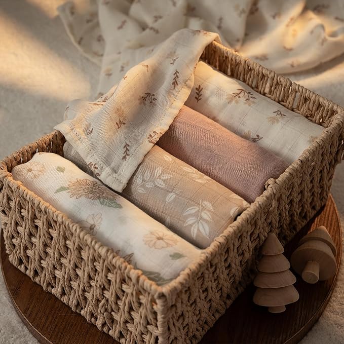 GLLQUEN BABY Muslin Swaddle Blankets 4-Pack Breathable Receiving Blankets (35" x 40") Soft Baby Blankets for Girls and Boys Newborn Essentials Muslin Burp Cloths Swaddle Wrap Baby Gift(Sunflower)